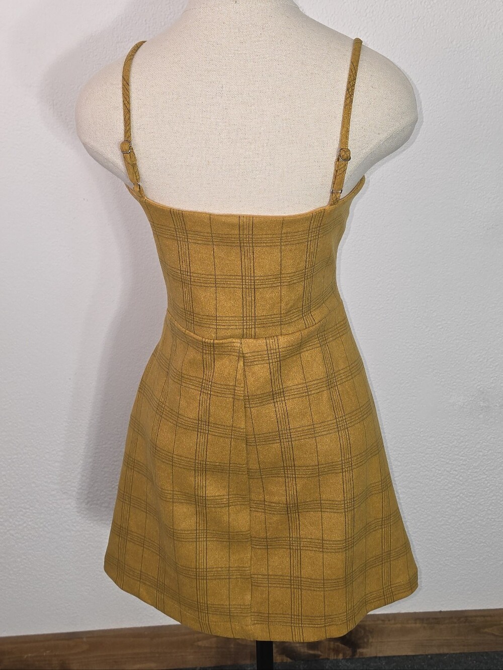 She + Sky Dress Tartan Plaid Sleeveless Preppy Y2K Style Mini Gold Size L - Picture 7 of 17